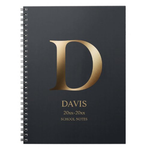 Personalized Gold Monogram  Dark Slate Gray Notebook