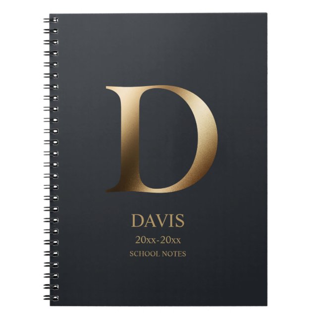 Personalized Gold Monogram | Dark Slate Gray Notebook (Front)