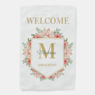 Personalized Gold Monogram Floral Welcome Garden Flag