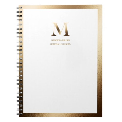 Personalized Gold Monogram Gold Framed  White Notebook