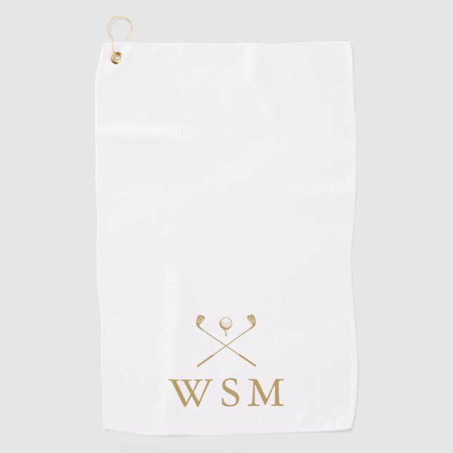 Personalized Gold Monogram Golf Clubs Golf Towel (Front)
