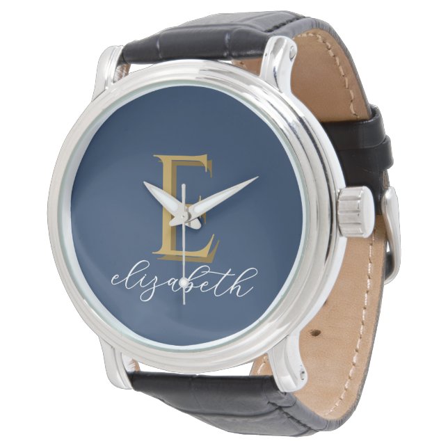 Personalized Gold Monogram Initial and Name Gift Watch (Angled)