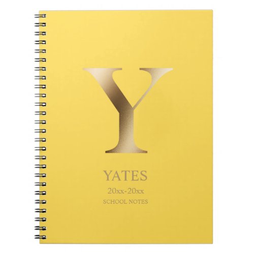 Personalized Gold Monogram  Mustard Yellow Notebook