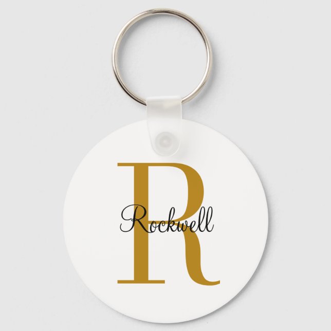 Personalized Gold Monogram Name Initial Keychain (Front)