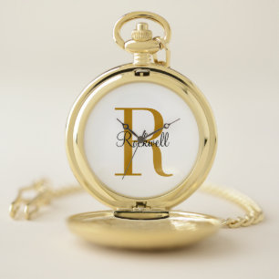 Personalized Gold Monogram Name Initial Pocket Watch