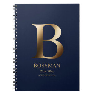 Personalized Gold Monogram Navy Blue Notebook