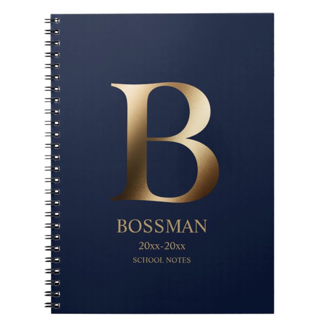 Personalized Gold Monogram | Navy Blue Notebook (Front)
