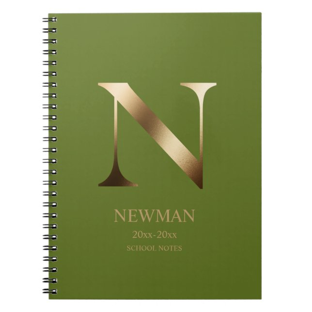 Personalized Gold Monogram | Olive Green Notebook (Front)