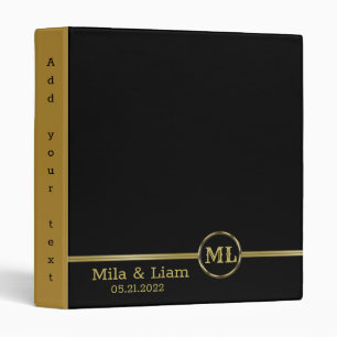Personalized gold Monogram on black  3 Ring Binder