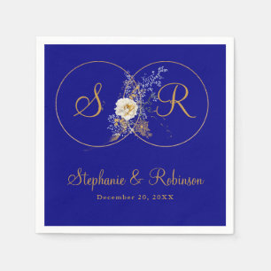 Personalized Gold Monogram On Navy Blue Wedding Napkins