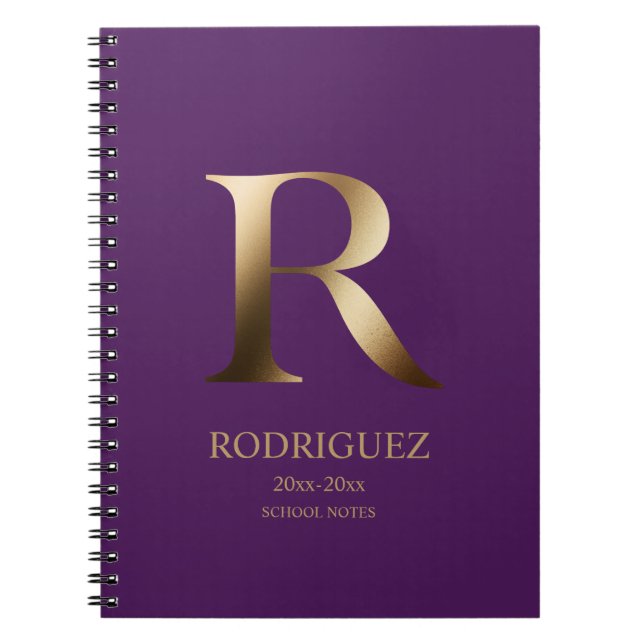 Personalized Gold Monogram | Purple Notebook (Front)