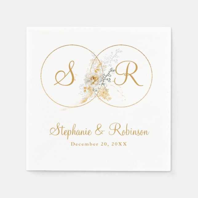 Personalized Gold Monogram Wedding Paper Napkins (Front)