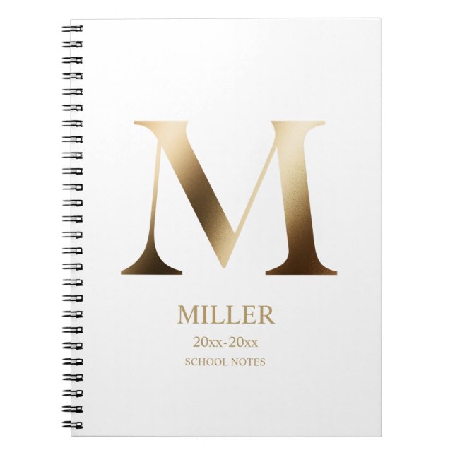 Personalized Gold Monogram | White Notebook (Front)