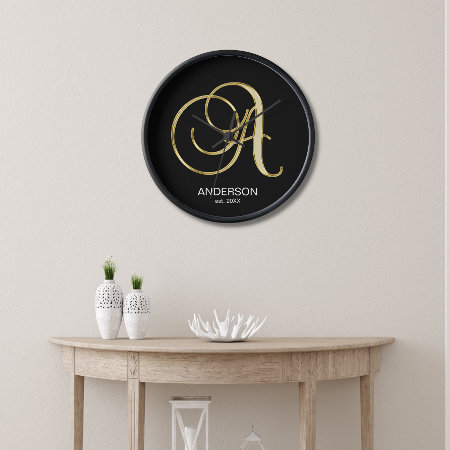 Personalized Gold Monogrammed Letter A Family Clock