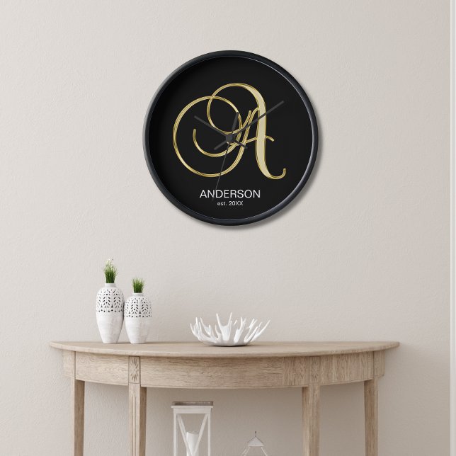 Personalized Gold Monogrammed Letter A Family Clock (Creator Uploaded)
