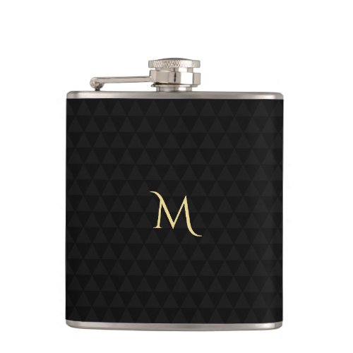 Personalized Gold Monogrammed Modern Black Pattern Flask