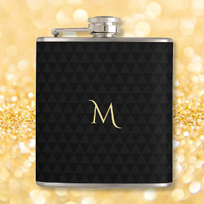 Personalized Gold Monogrammed Modern Black Pattern Flask