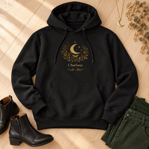 Personalized Gold Moon Moth Botanical Witchy Hoodie