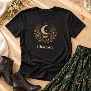 Personalized Gold Moon Moth Botanical Witchy T-Shirt