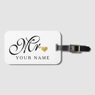 Personalized Gold Mr. Groom Husband Newlyweds Luggage Tag