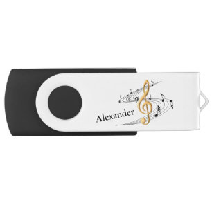 Personalized Gold Music Notes Clef Flash Drive