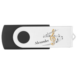 Personalized Gold Music Notes Clef  Flash Drive