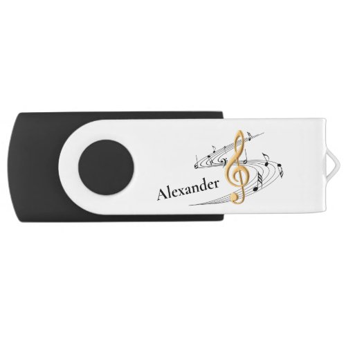Personalized Gold Music Notes Clef  Flash Drive