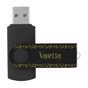 Personalized Gold Music Notes USB Flash Drive