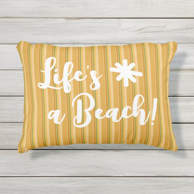 Personalized Gold Mustard Green Stripe Outdoor Pillow (Front)