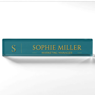 Personalized Gold Name Deep Teal Background Desk Name Plate