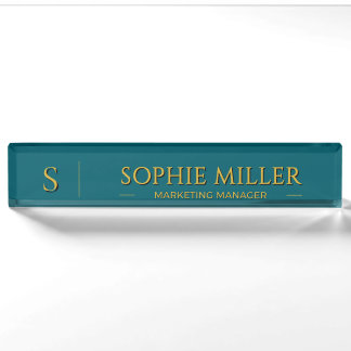 Personalized Gold Name Deep Teal Background Desk Name Plate
