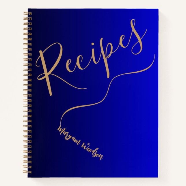 Personalized Gold Name (Recipe Book) Black & Blue  Notebook (Front)