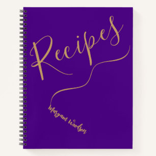 Personalized Gold Name (Recipe Journal) Indigo Notebook