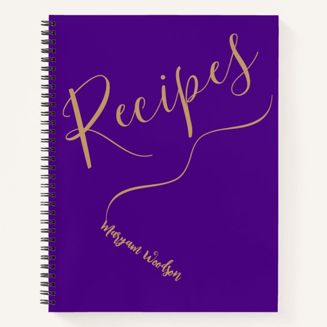 Personalized Gold Name (Recipe Journal) Indigo Notebook (Front)