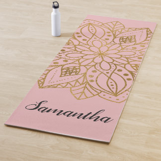 Personalized Gold Nature Mandala Pink Yoga Mat