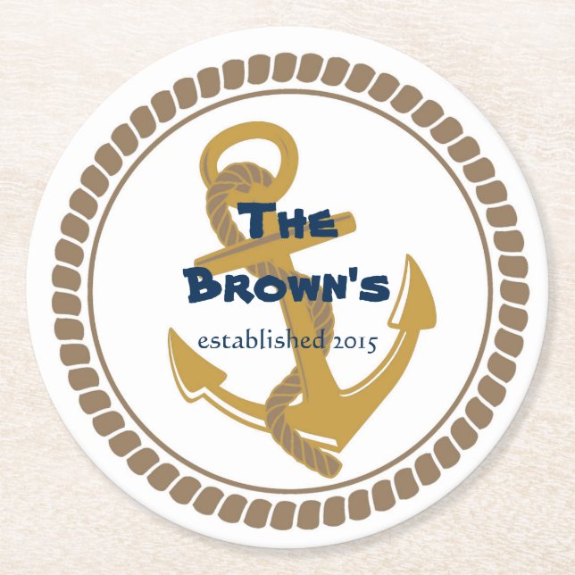 Personalized Gold Nautical Coasters (Front)