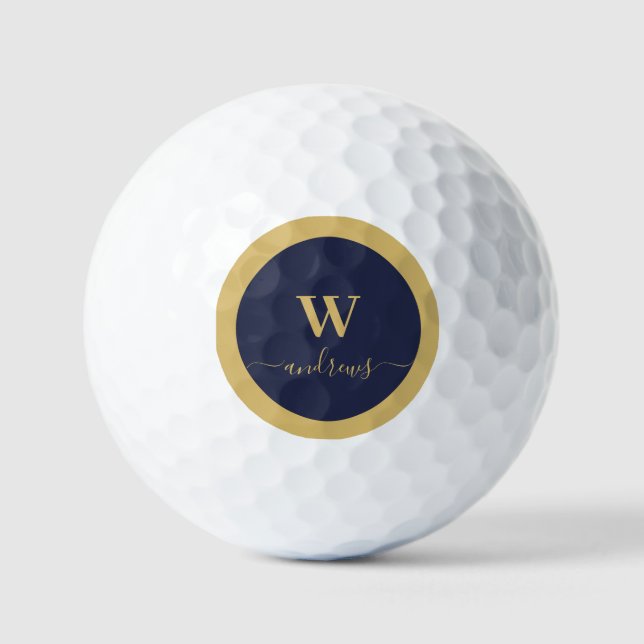 Personalized gold Navy Blue and Name signature Golf Balls (Front)
