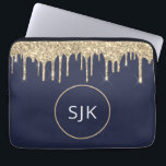 Personalized Gold Navy Blue Glitter Monogram Laptop Sleeve<br><div class="desc">Personalized Gold and Navy Blue Faux Glitter and Sparkle Elegant Monogrammed Initials Case. This case can be customized to include your initial and first name.</div>