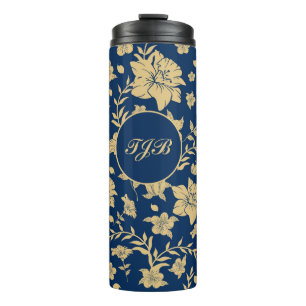 Personalized Gold Navy Floral Tumbler