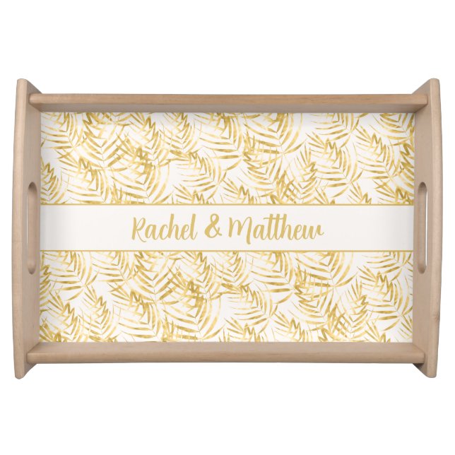 Personalized Gold Palm Tree Fronds Tropical Serving Tray (Front)