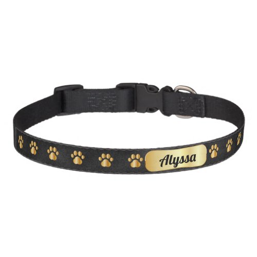 Personalized Gold Paw Print Effect Alyssa Charm   Pet Collar