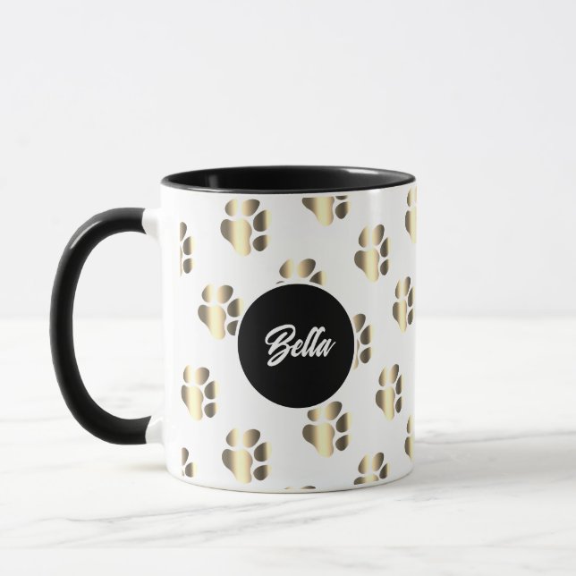 Personalized gold paws pattern pet lovers mug (Left)