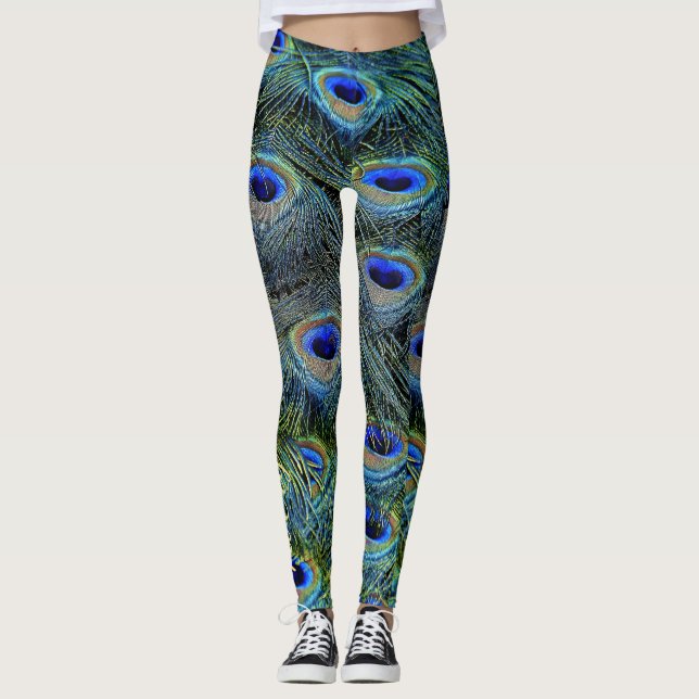 Personalized Gold Peacock Feathers Leggings (Front)