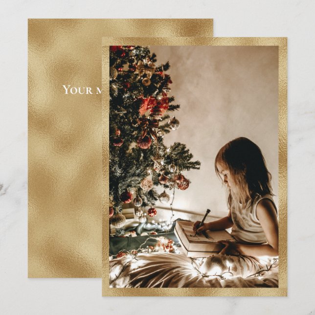 Personalized Gold Photo Holiday Christmas Card (Front/Back)