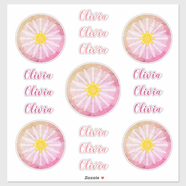 Personalized Gold Pink Abstract Flower Vinyl Sticker (Sheet)