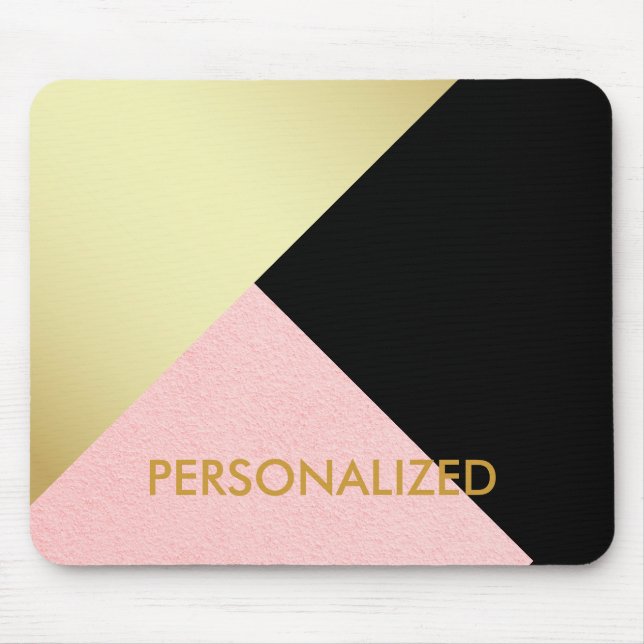 Personalized Gold Pink & Black Abstract Pattern Mouse Pad (Front)