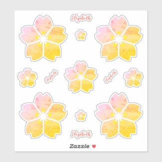 Personalized Gold Pink Cherry Blossom Vinyl Sticker