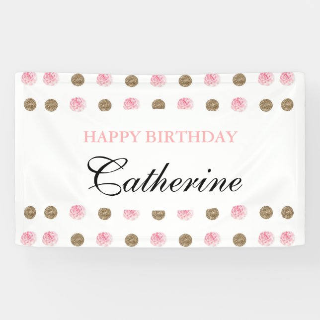 Personalized Gold & Pink Polka-Dot Birthday Banner (Horizontal)