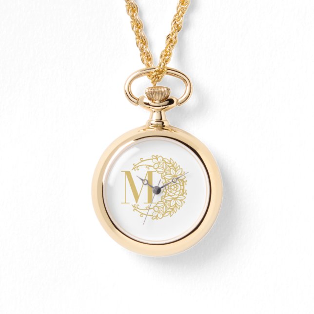 Personalized Gold Pocket Watch with Initial M  (Front)