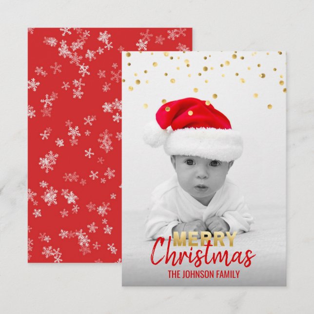 Personalized Gold Red Christmas Holiday | PHOTO Invitation (Front/Back)